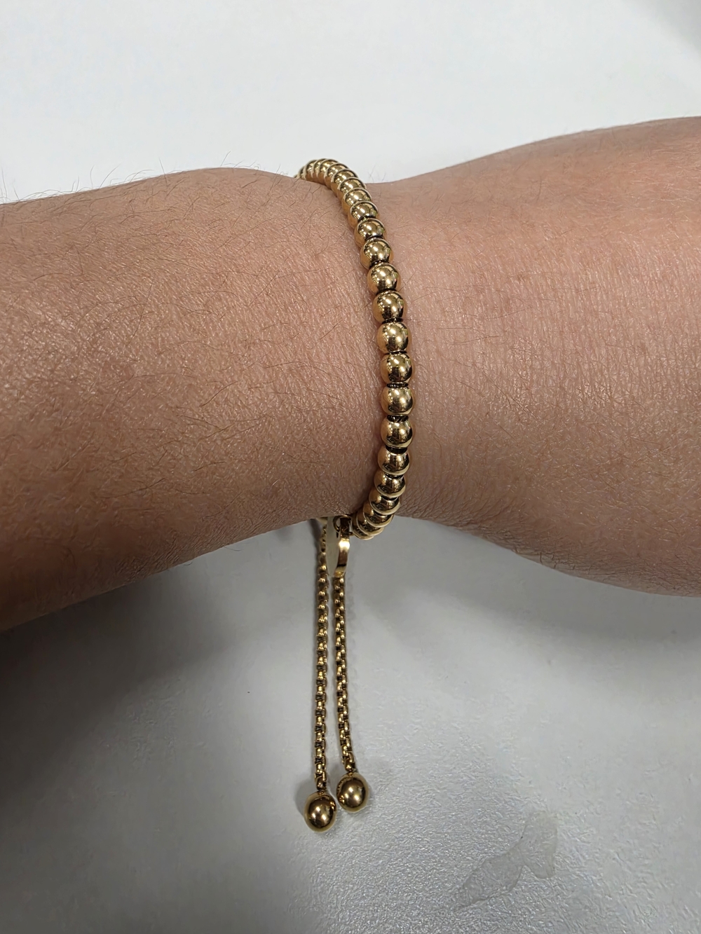 Gold Beaded Bolo Bracelet Adjustable Box Chain Slider - Minimalist Dainty Ball